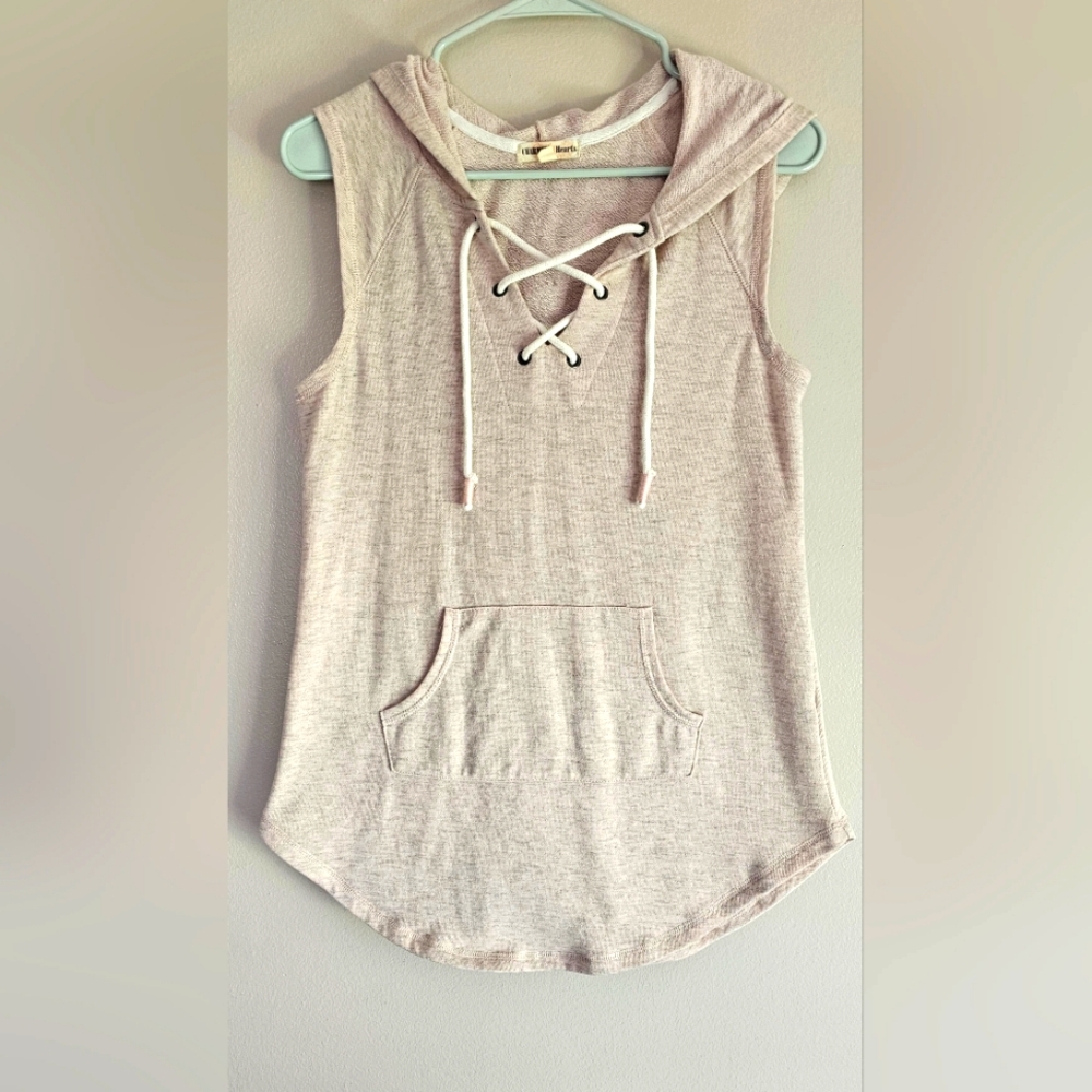 Sleeveless Lace-Up Hoodie Top - Cream